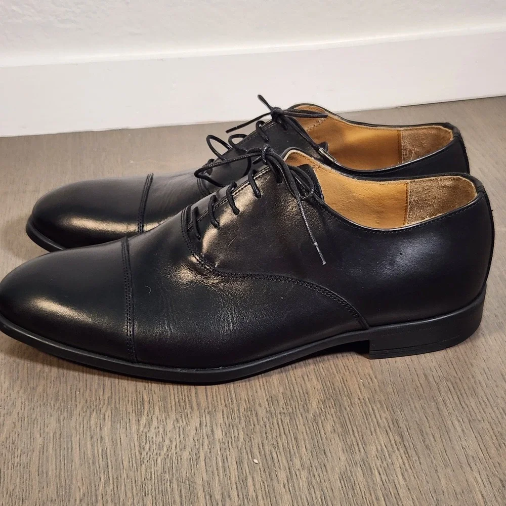 9.5 Bruno Magli Ricci Men's Black Leather Cap Toe Oxford Dress Shoes Worn Once